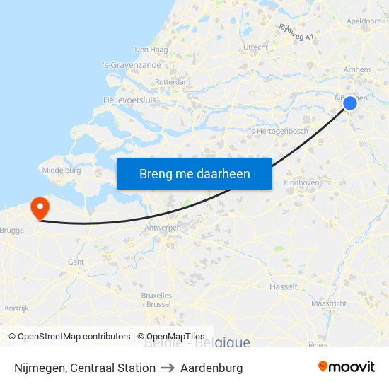Nijmegen, Centraal Station to Aardenburg map