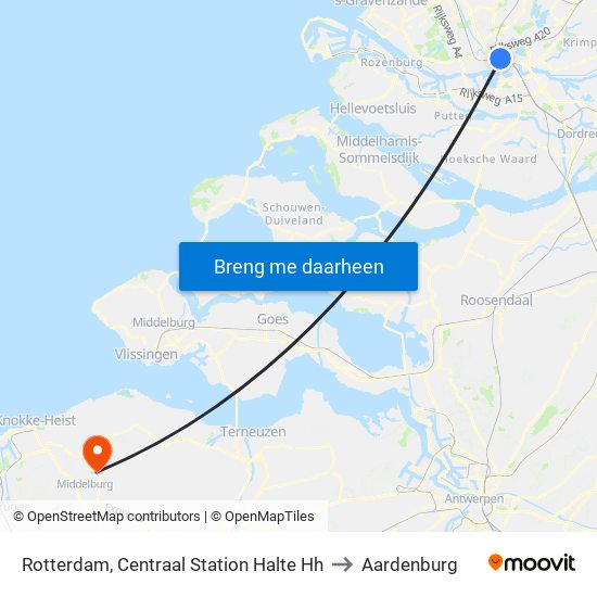 Rotterdam, Centraal Station Halte Hh to Aardenburg map