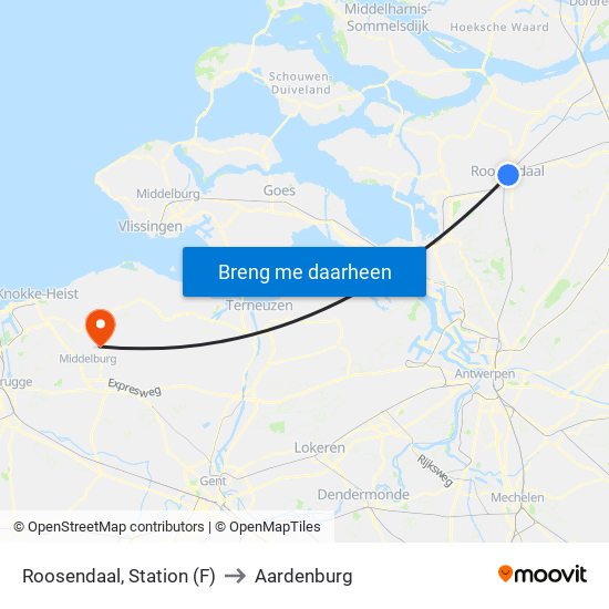 Roosendaal, Station (F) to Aardenburg map