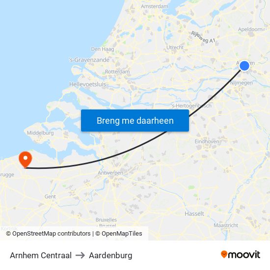 Arnhem Centraal to Aardenburg map