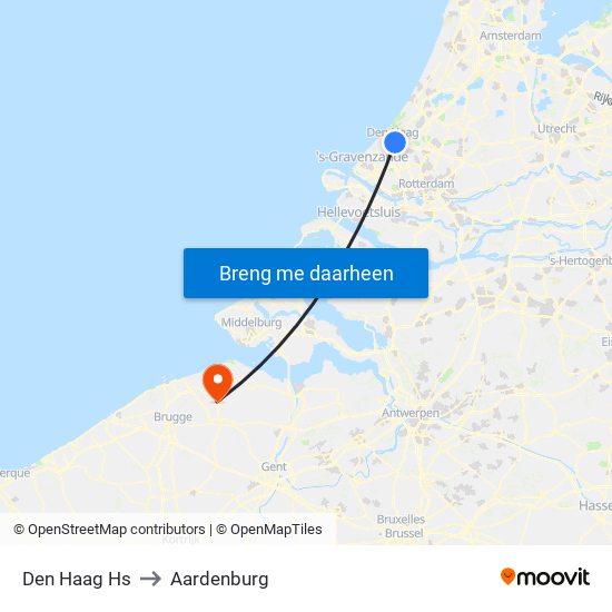 Den Haag Hs to Aardenburg map