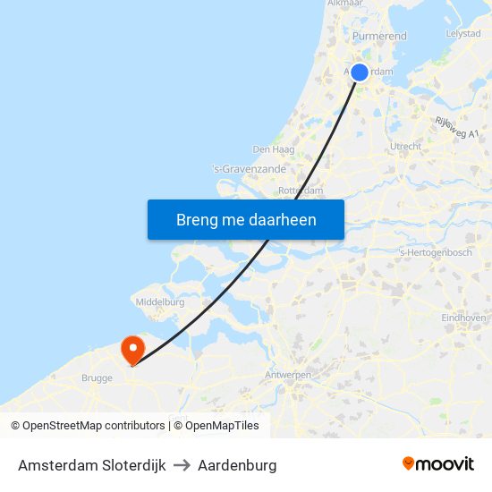 Amsterdam Sloterdijk to Aardenburg map