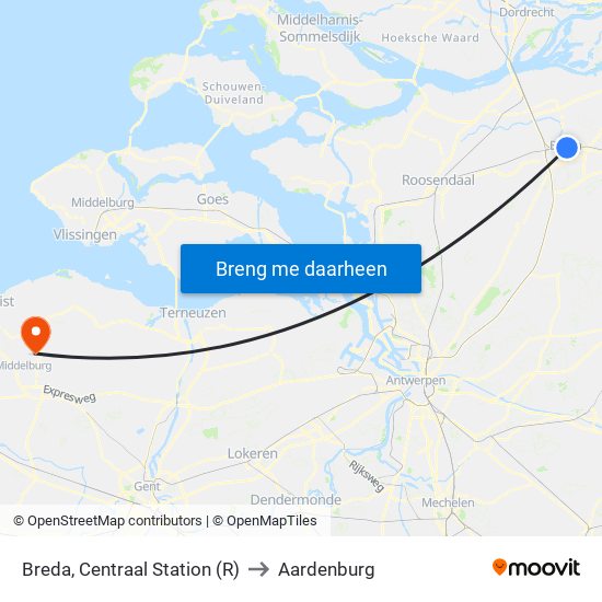 Breda, Centraal Station (R) to Aardenburg map