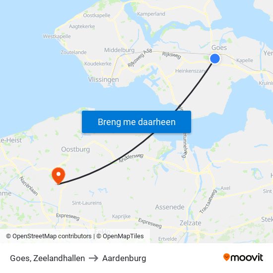 Goes, Zeelandhallen to Aardenburg map