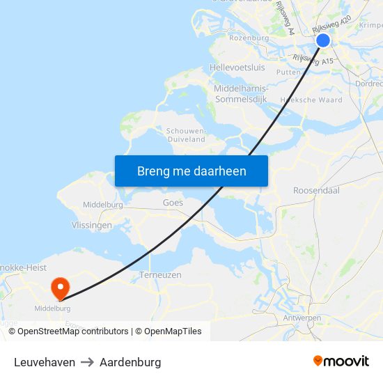 Leuvehaven to Aardenburg map
