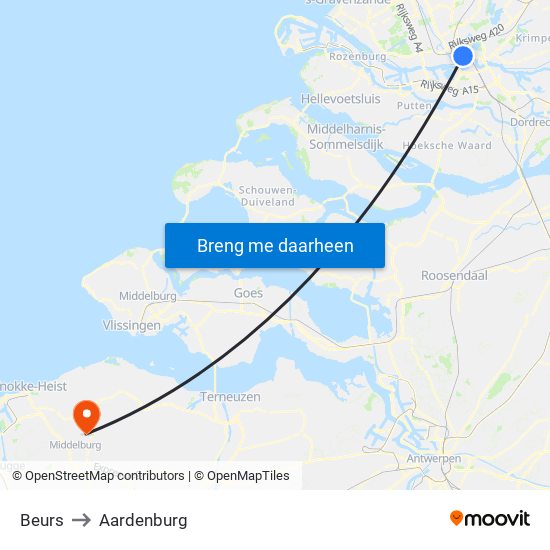 Beurs to Aardenburg map
