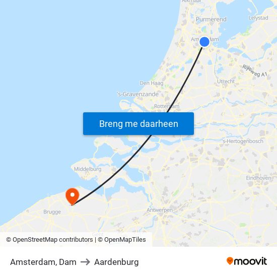 Amsterdam, Dam to Aardenburg map