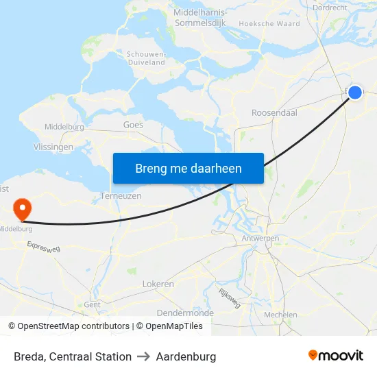 Breda, Centraal Station to Aardenburg map