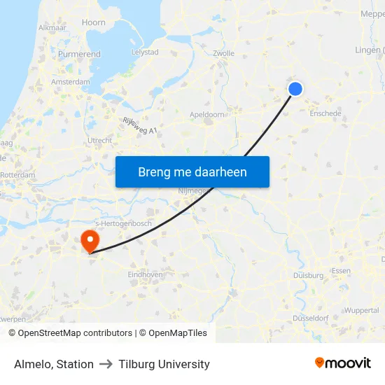 Almelo, Station to Tilburg University map
