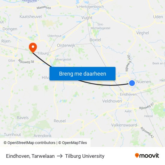 Eindhoven, Tarwelaan to Tilburg University map