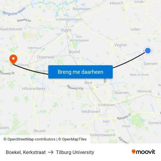 Boekel, Kerkstraat to Tilburg University map