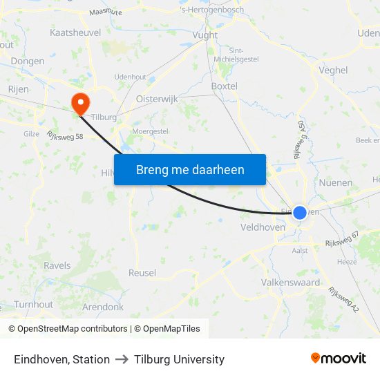 Eindhoven, Station to Tilburg University map