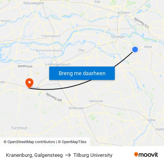 Kranenburg, Galgensteeg to Tilburg University map