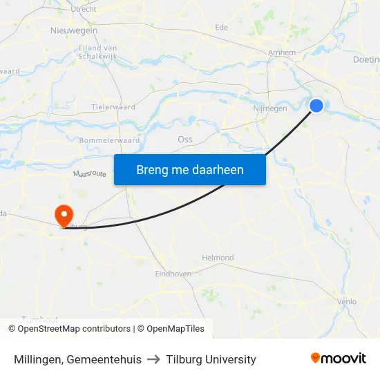 Millingen, Gemeentehuis to Tilburg University map