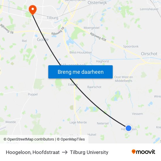 Hoogeloon, Hoofdstraat to Tilburg University map