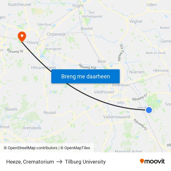 Heeze, Crematorium to Tilburg University map