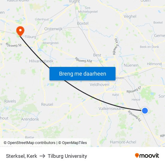 Sterksel, Kerk to Tilburg University map