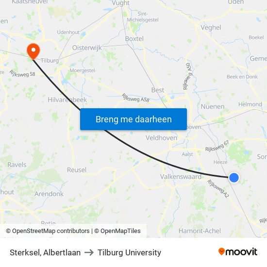 Sterksel, Albertlaan to Tilburg University map