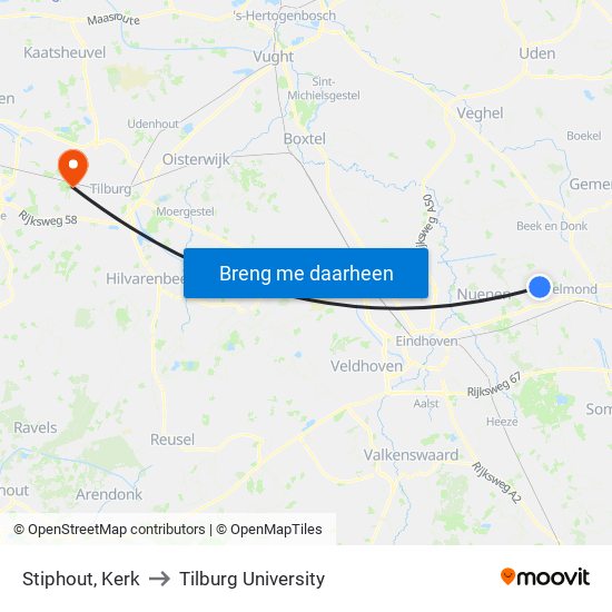 Stiphout, Kerk to Tilburg University map