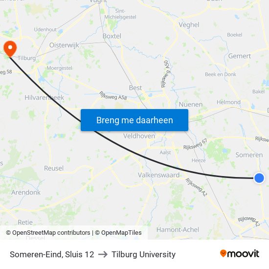 Someren-Eind, Sluis 12 to Tilburg University map