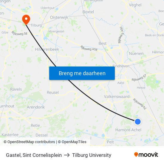Gastel, Sint Cornelisplein to Tilburg University map