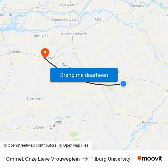 Ommel, Onze Lieve Vrouweplein to Tilburg University map