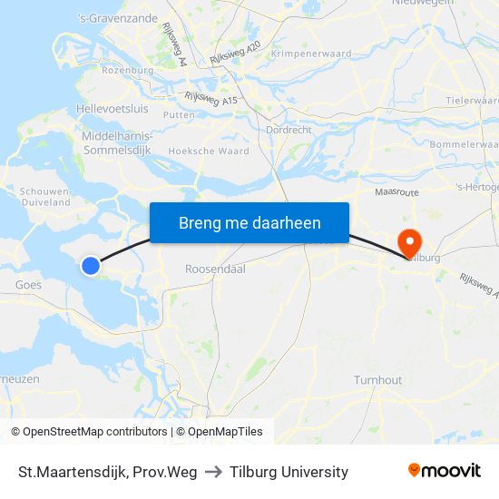 St.Maartensdijk, Prov.Weg to Tilburg University map