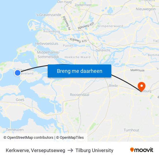Kerkwerve, Verseputseweg to Tilburg University map
