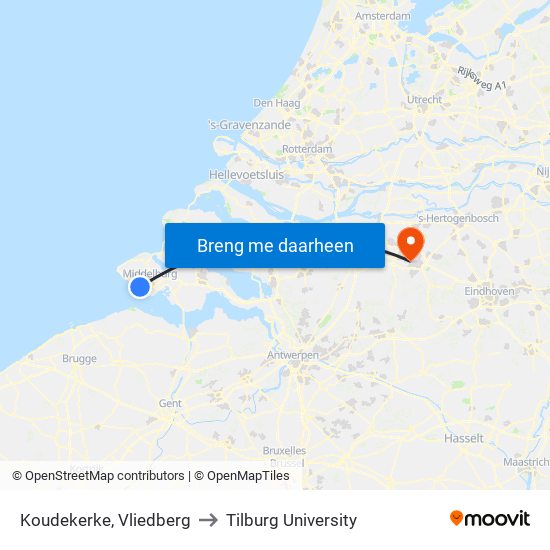 Koudekerke, Vliedberg to Tilburg University map