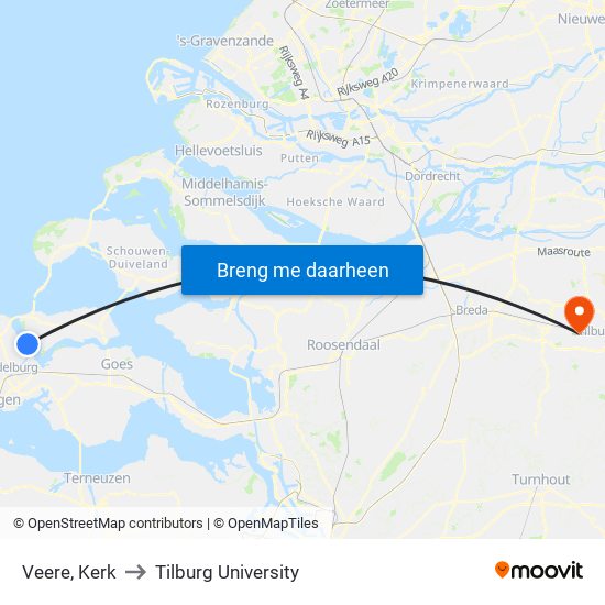 Veere, Kerk to Tilburg University map