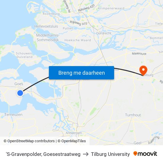 'S-Gravenpolder, Goesestraatweg to Tilburg University map