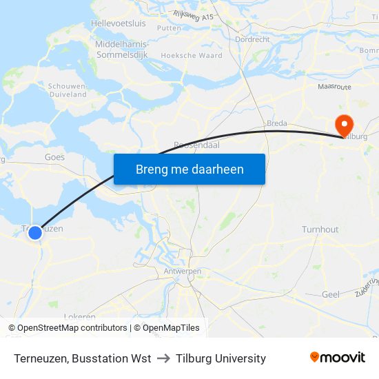 Terneuzen, Busstation Wst to Tilburg University map