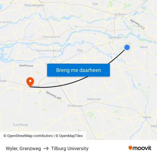 Wyler, Grenzweg to Tilburg University map
