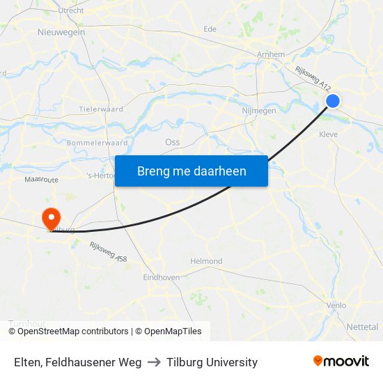 Elten, Feldhausener Weg to Tilburg University map