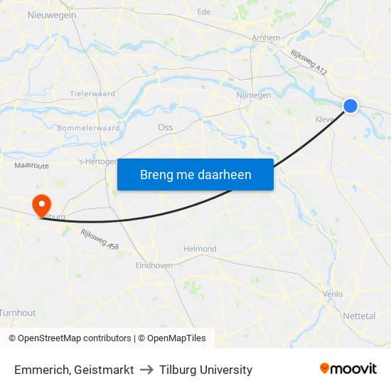 Emmerich, Geistmarkt to Tilburg University map