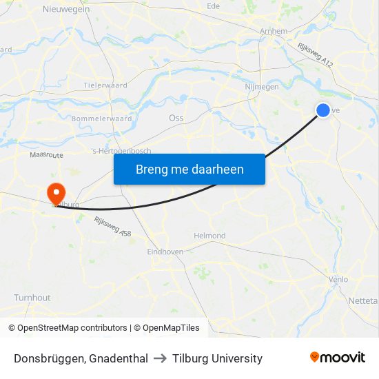 Donsbrüggen, Gnadenthal to Tilburg University map