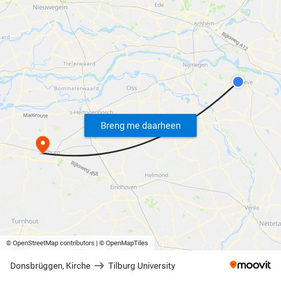 Donsbrüggen, Kirche to Tilburg University map
