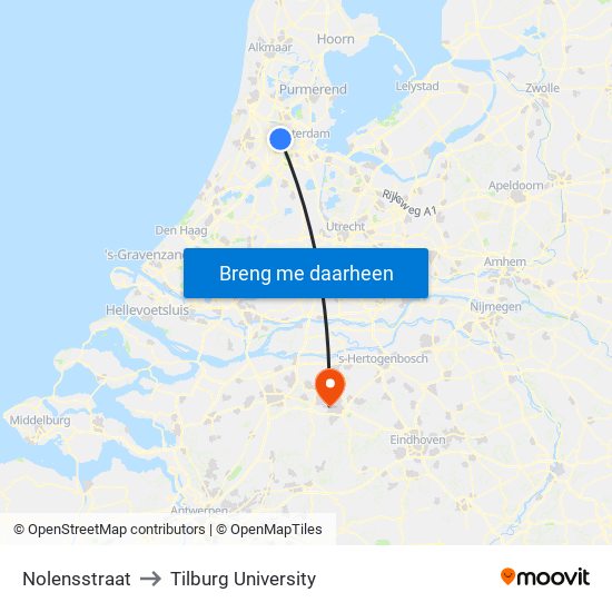 Nolensstraat to Tilburg University map