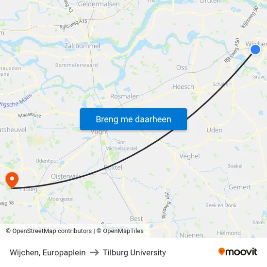 Wijchen, Europaplein to Tilburg University map