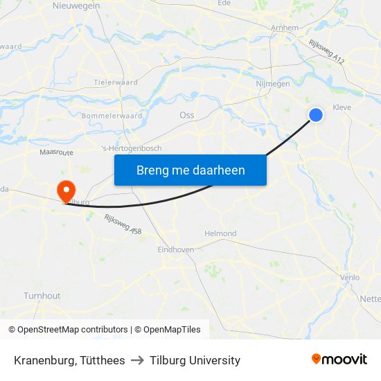 Kranenburg, Tütthees to Tilburg University map