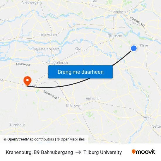 Kranenburg, B9 Bahnübergang to Tilburg University map