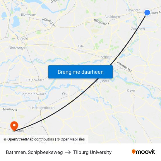 Bathmen, Schipbeeksweg to Tilburg University map