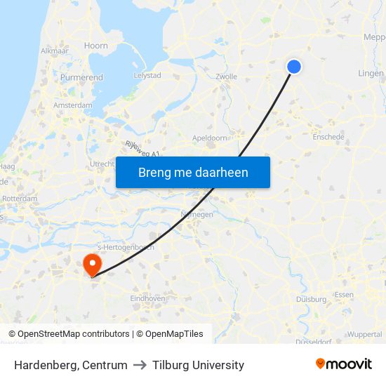Hardenberg, Centrum to Tilburg University map