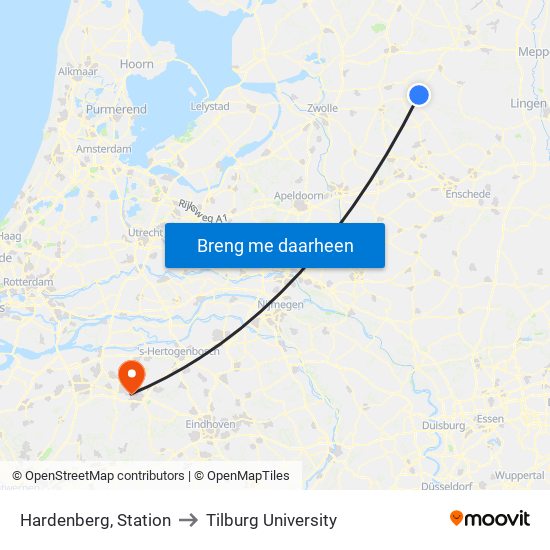 Hardenberg, Station to Tilburg University map