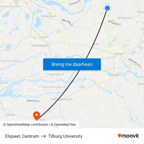 Elspeet, Centrum to Tilburg University map