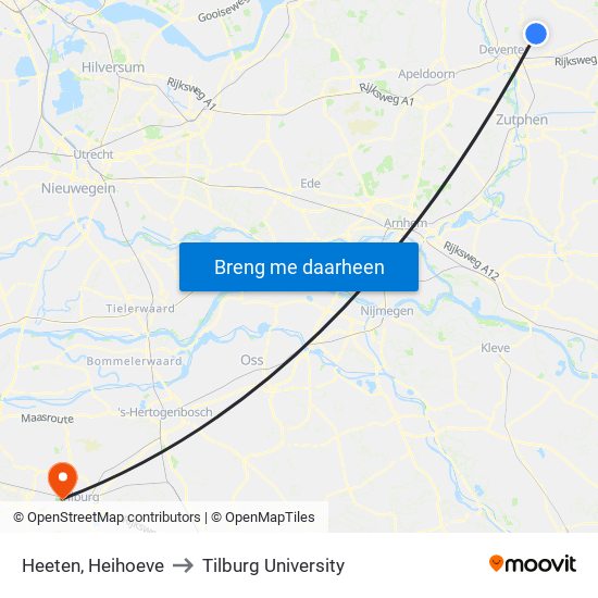 Heeten, Heihoeve to Tilburg University map