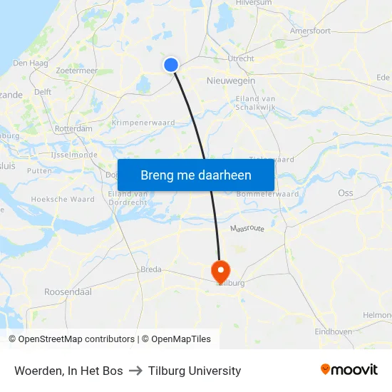 Woerden, In Het Bos to Tilburg University map