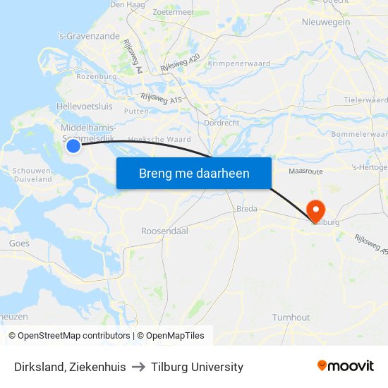 Dirksland, Ziekenhuis to Tilburg University map