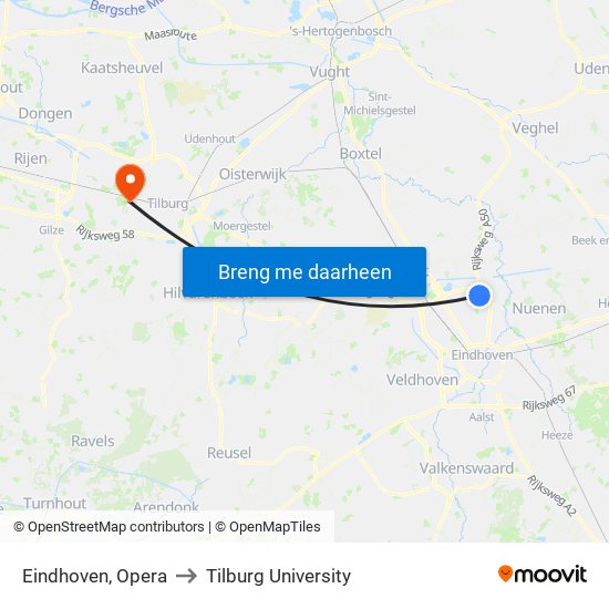 Eindhoven, Opera to Tilburg University map