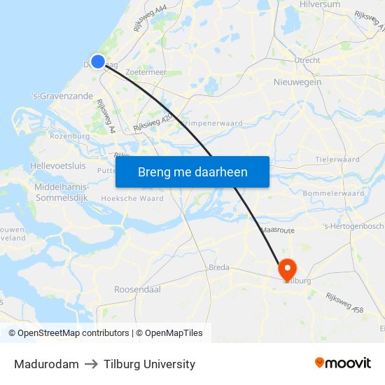 Madurodam to Tilburg University map
